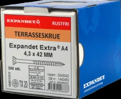EXPANDET Rustfri A4 skrue 4,3 x 42 mm 200 stk.