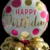 Folieballon på fod Ø35 - "Happy birthday" Pink