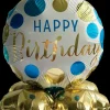 Folieballon på fod Ø35 - "Happy birthday" Blå