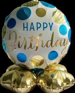 Folieballon på fod Ø35 - "Happy birthday" Blå