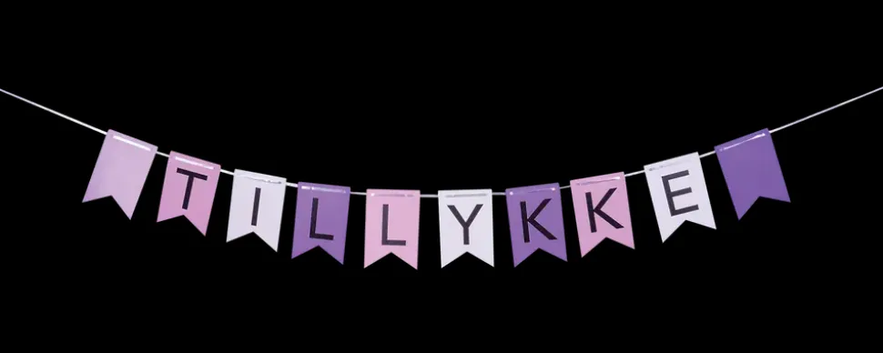 Guirlande Tillykke - Pink og lilla