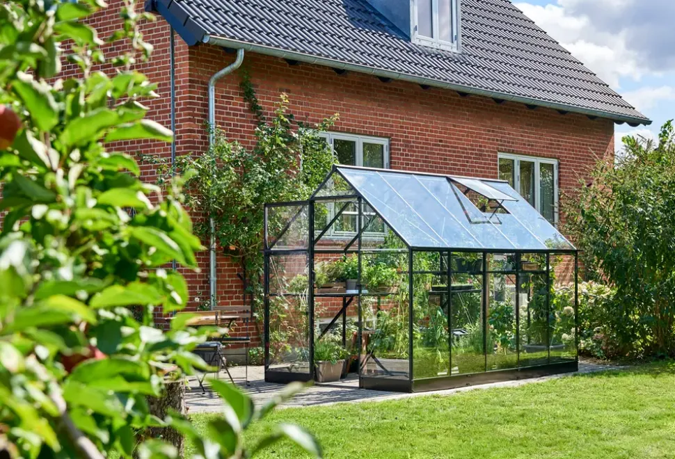 Halls Drivhus Qube 610 + hærdet glas - sort