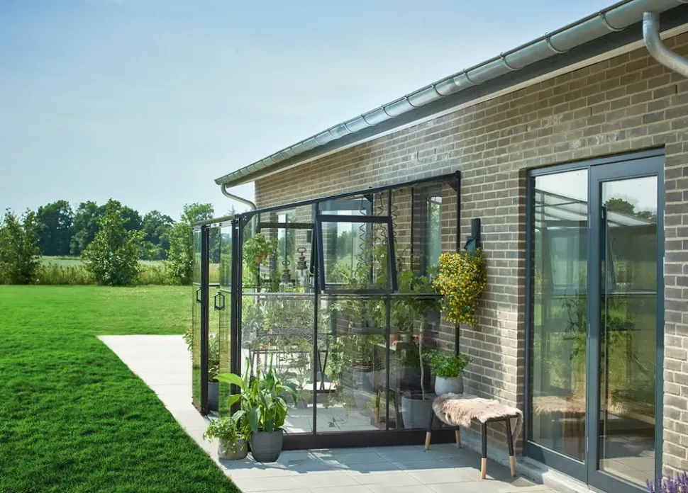Halls Drivhus Qube Lean-to 68 hærdet glas - sort