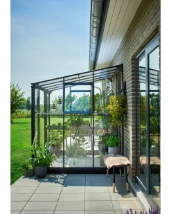 Halls Drivhus Qube Lean-to 68 hærdet glas - sort