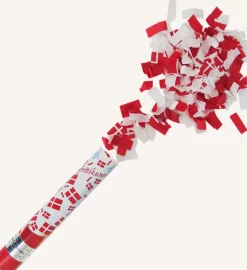 Konfettikanon 30 cm rød/hvid + flag