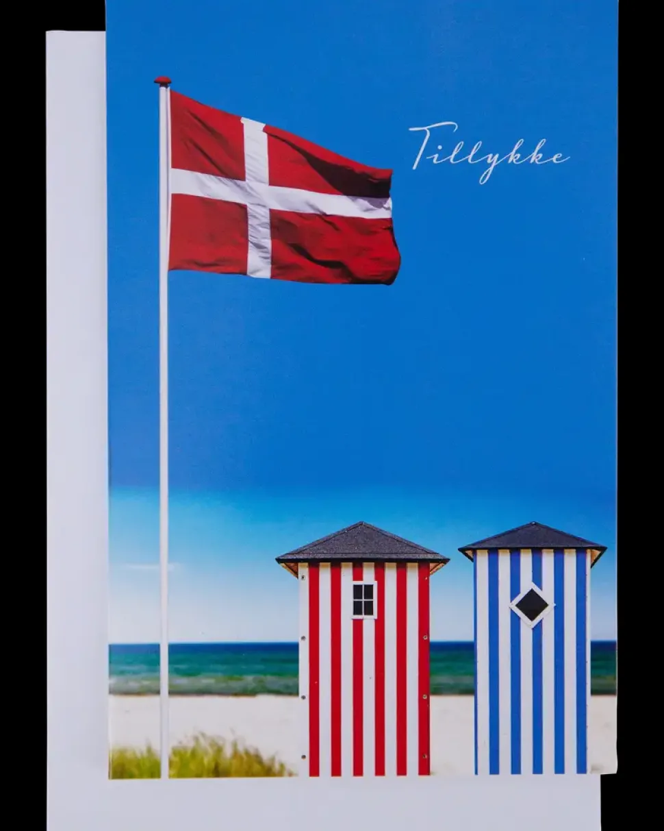 Kort med kuvert 11x17 cm - badehus og flag