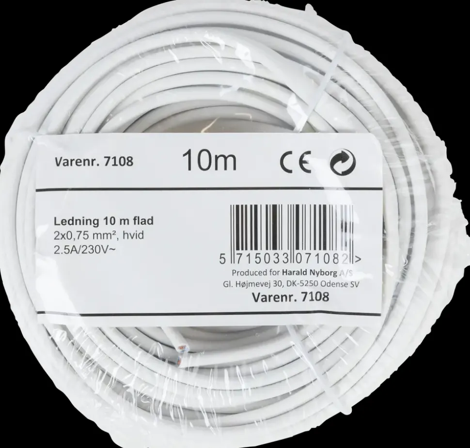 Ledning flad 2 x 0,75 mm² - hvid