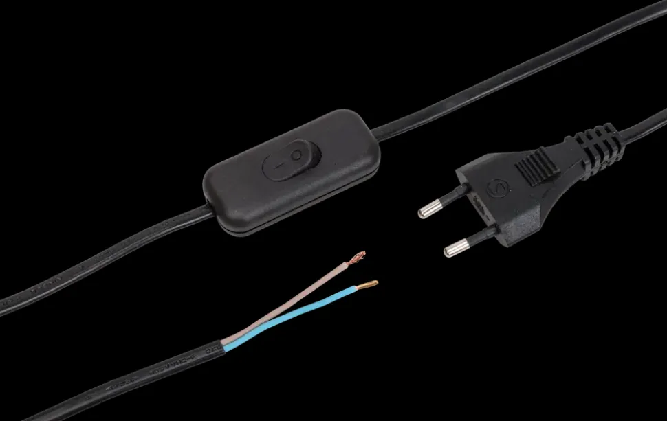 Ledning med afbryder 2 m - sort