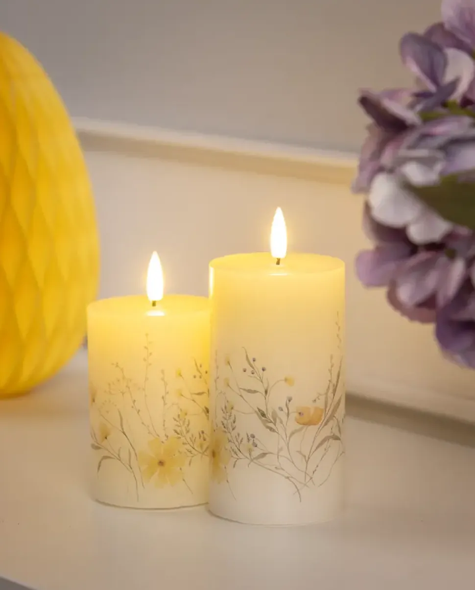 LED-vokslys 2-pak - blomstermotiv