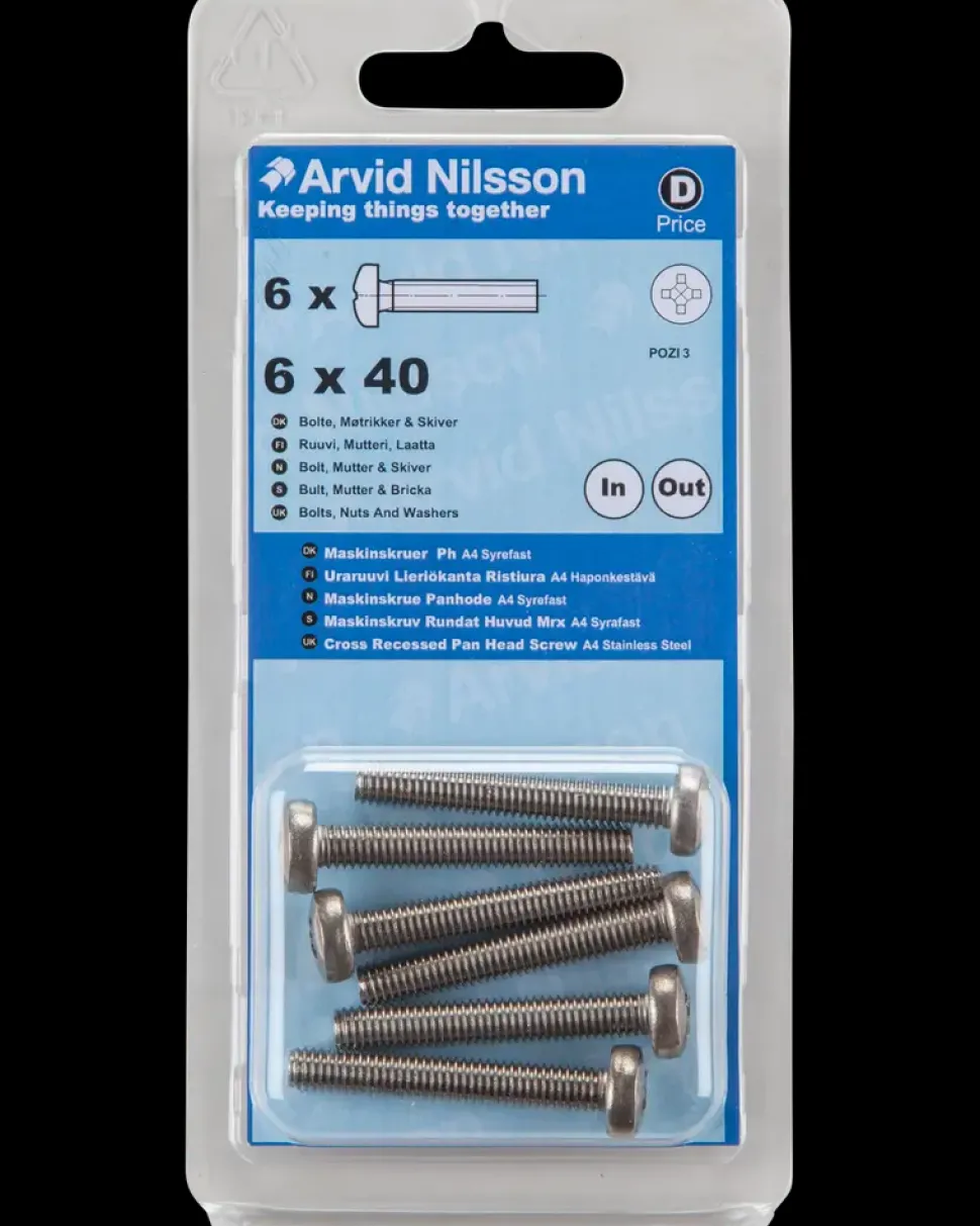 Maskinskrue A4 PH M6 x 40 mm 6-pak