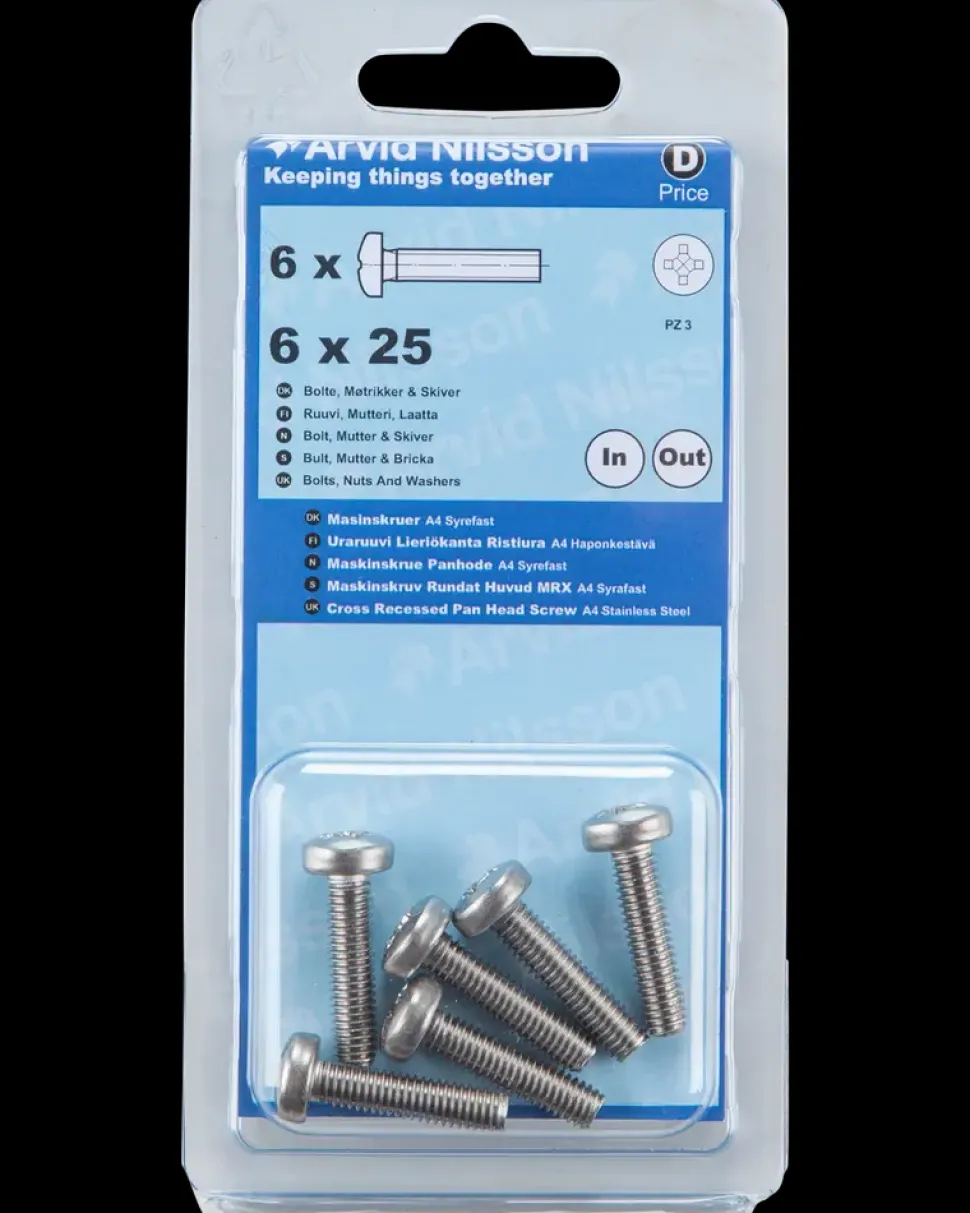 Maskinskrue A4 PH M6 x 25 mm 6-pak