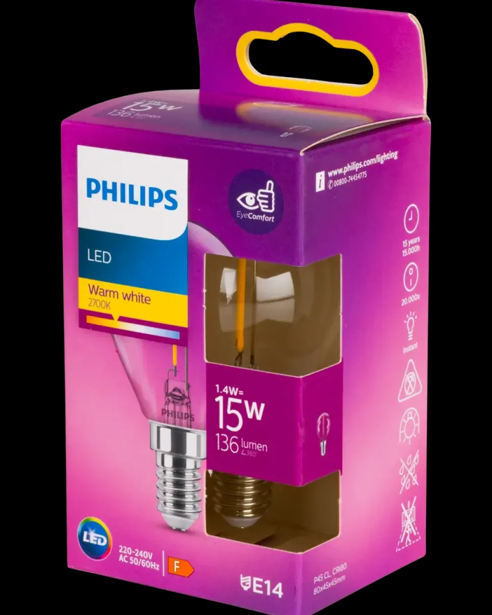 PHILIPS LED-filamentpære 2W E14 P45