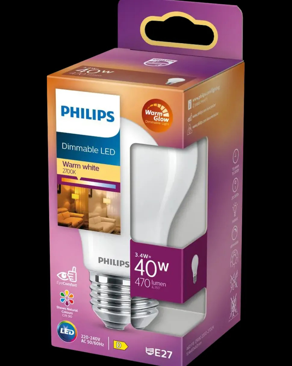 PHILIPS LED-pære 3,4W E27 A60 dæmpbar