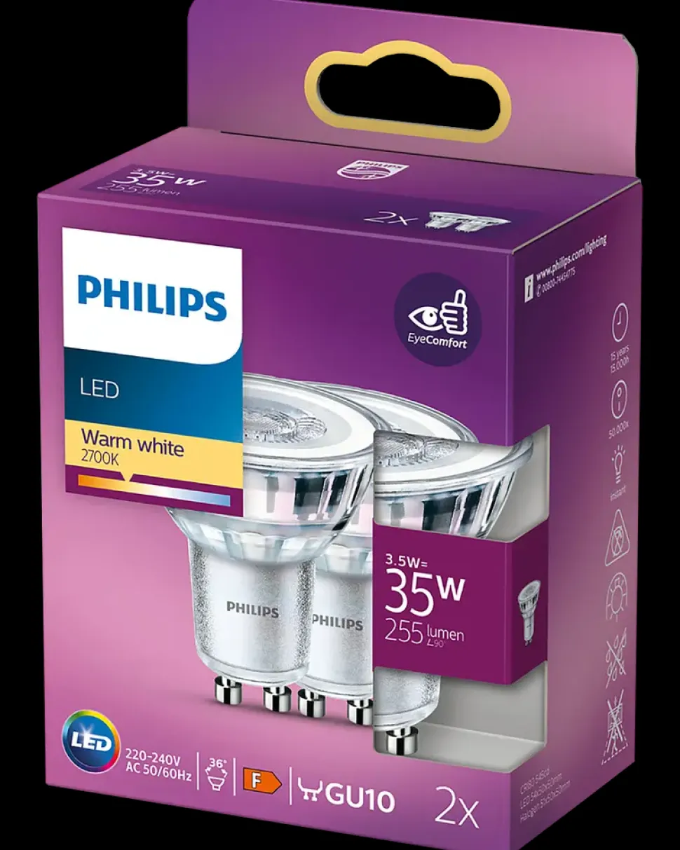 PHILIPS Spotpære 4W GU10 2-pak