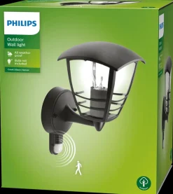 PHILIPS Væglampe Creek up med sensor E27 - sort