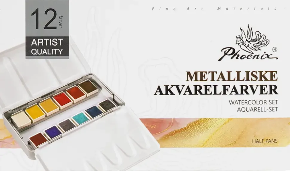 Phoenix Akvarelfarver 12 stk. - metallisk