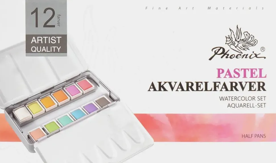 Phoenix Akvarelfarver 12 stk. - pastel