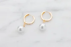 Øreringe hoop med perle - guld