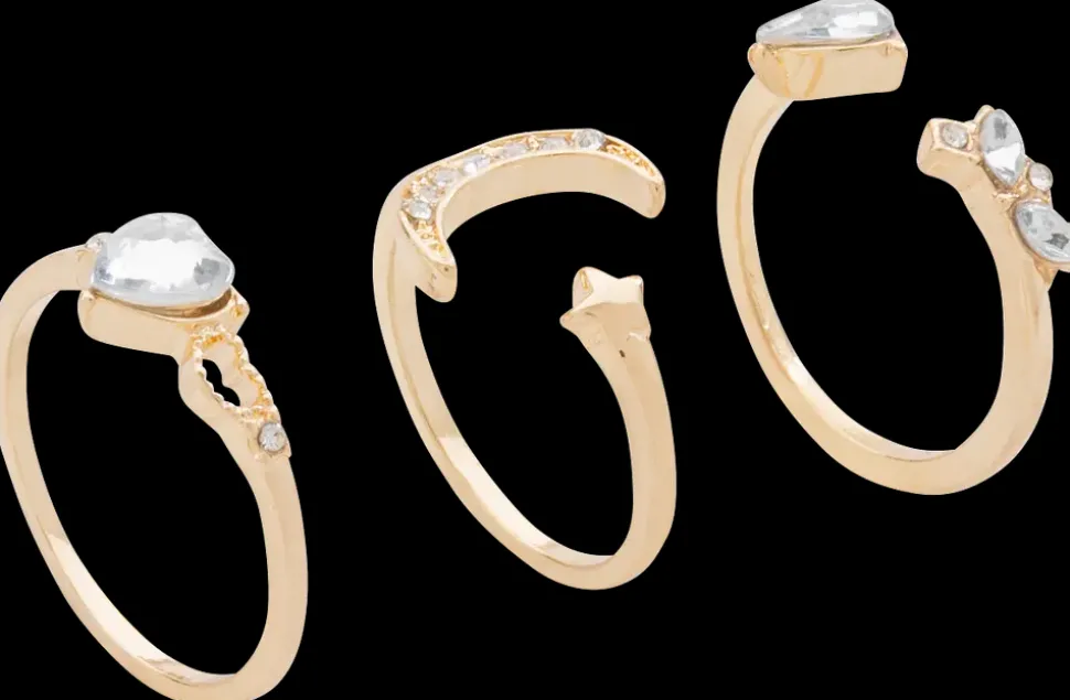Ring måne og stjerner 3 stk. - guld