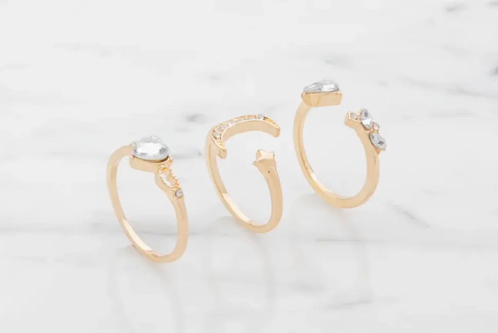 Ring måne og stjerner 3 stk. - guld