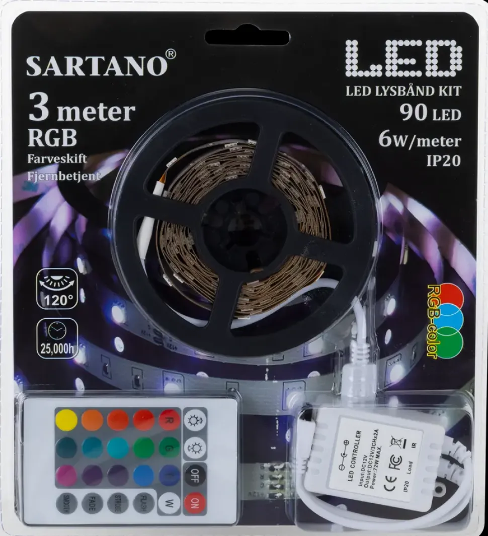 SARTANO Flexstrip RGB LED og fjernbetjening - 3 meter