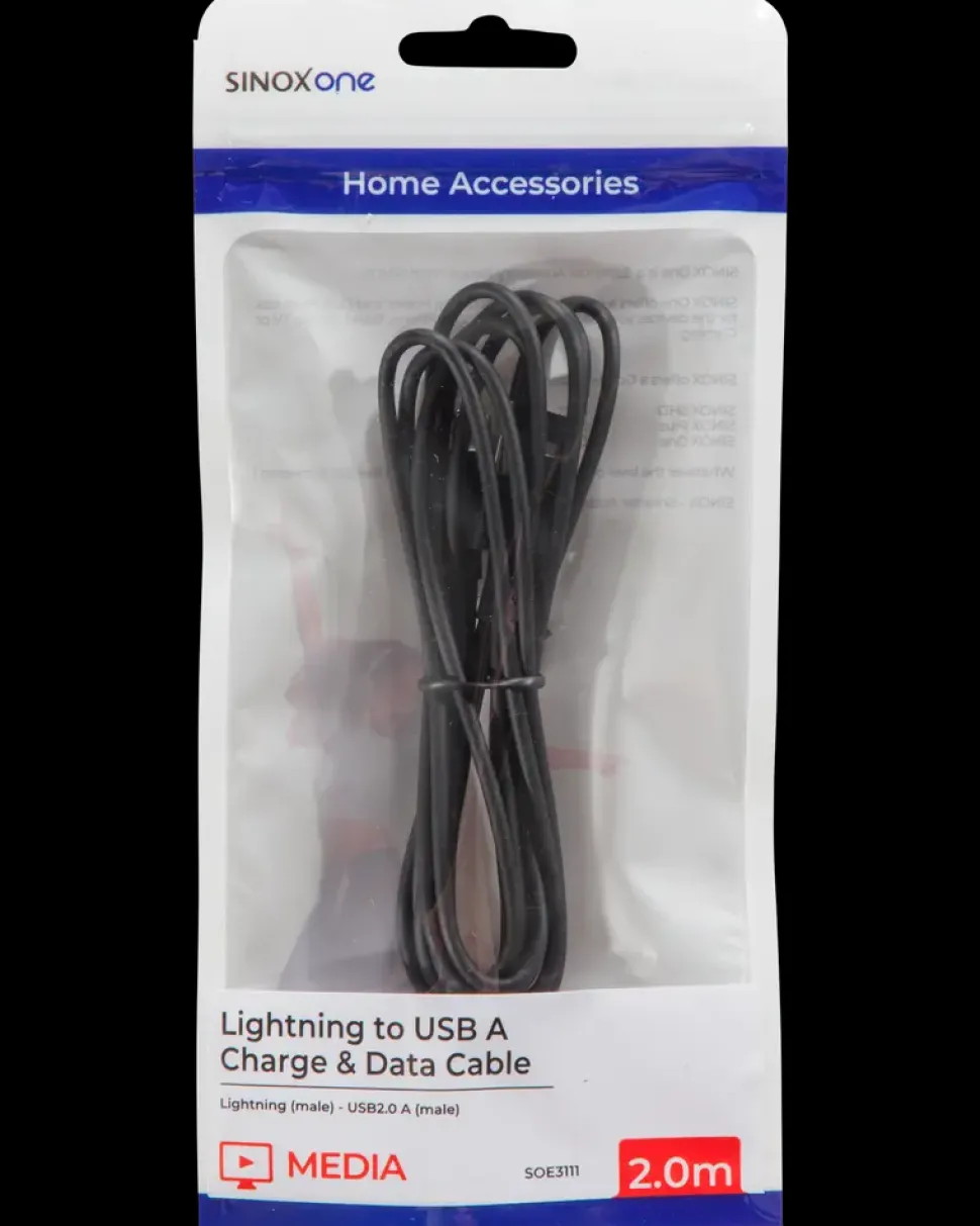 SINOX Lightningkabel 2 meter - sort