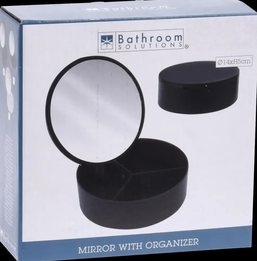 Spejl med organizer Ø14 cm - assorterede farver