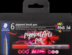 Staedtler Pensel tusch pigmentart rød/pink 6-pak
