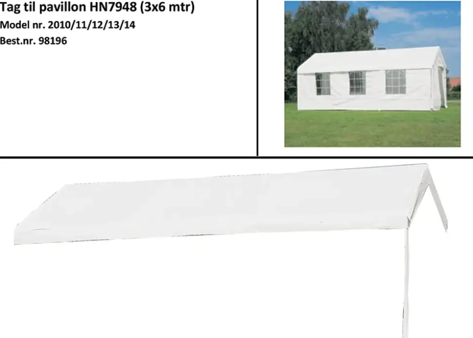 Tag til Partytelt 3 x 6 m - hvid