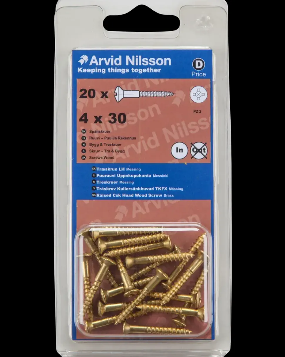 Træskrue messing 4 x 30 mm 20-pak
