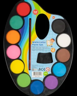Vandfarvepalette med 12 farver
